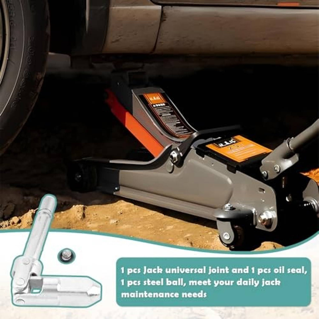 Silver car jack arm with universal joint drop shaft and oil-seal end installed