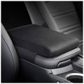 Black memory foam center console cover pad with rounded armrest-style shape