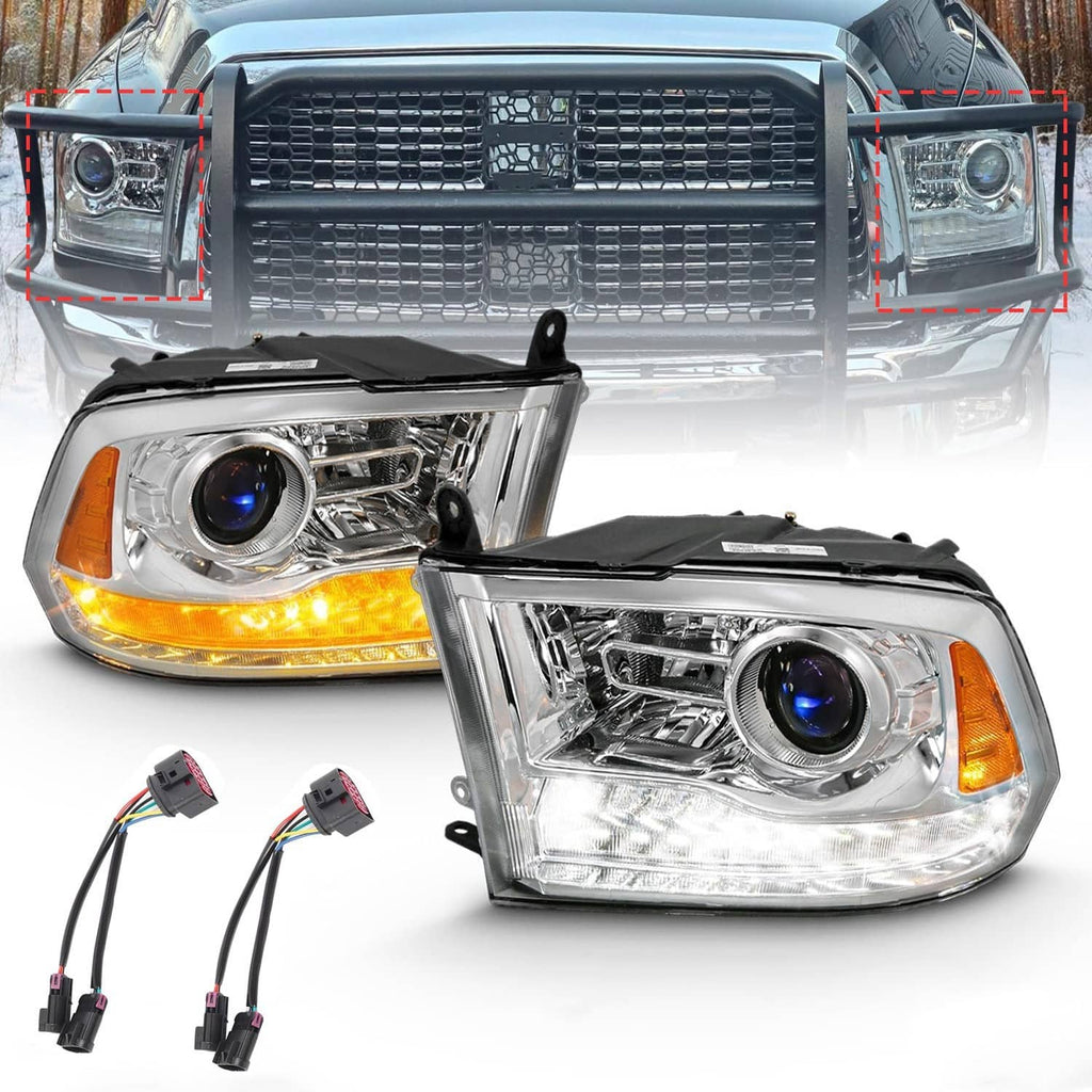 Chrome projector headlights with amber side markers and LED DRL wiring