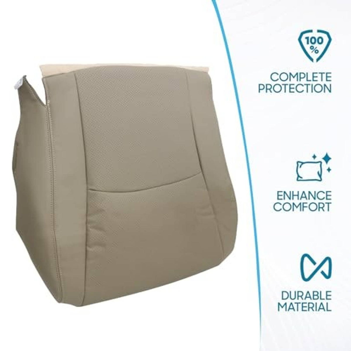 Tan perforated leather seat cover replacement, contoured back with side opening