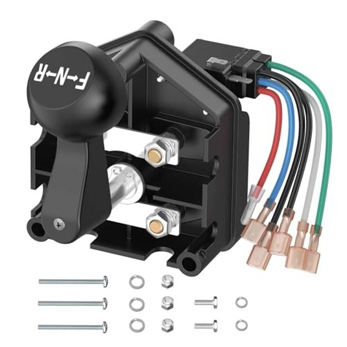 Forward/reverse switch assembly with black lever handle and multi-wire connector harness