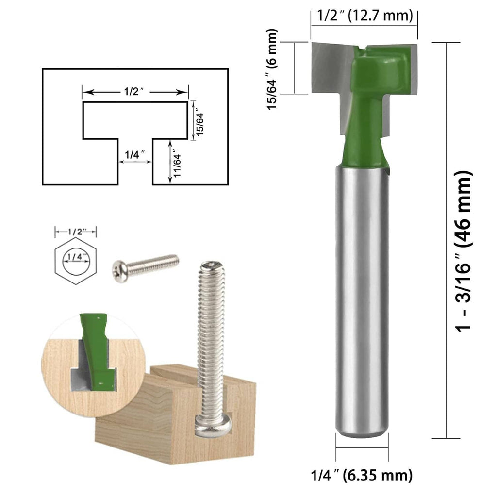 Keyhole router bit with 1/4 in shank and 5/16 in cutter; includes screws