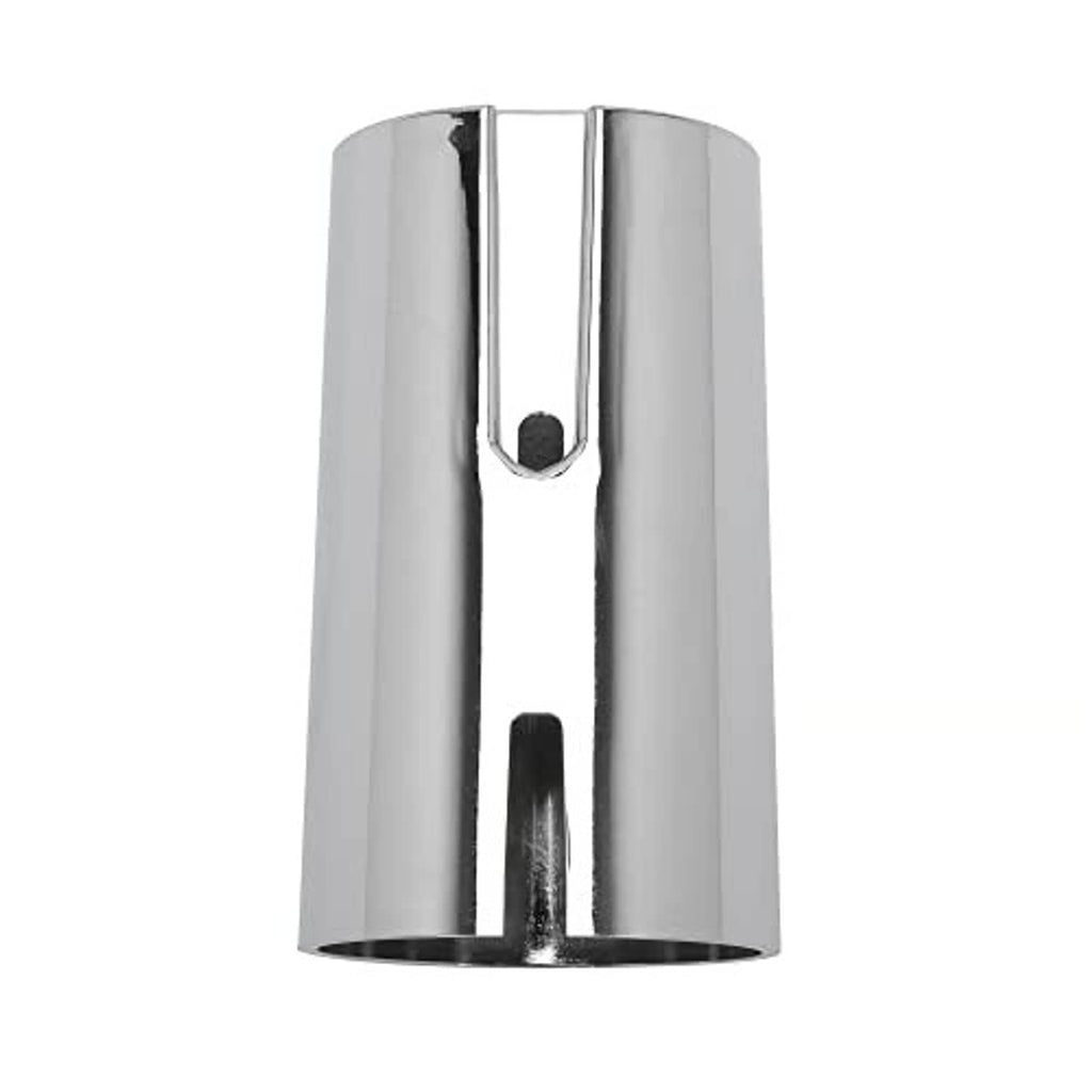 Chrome lower shift knob cover sleeve with fork-like opening at top and dark base