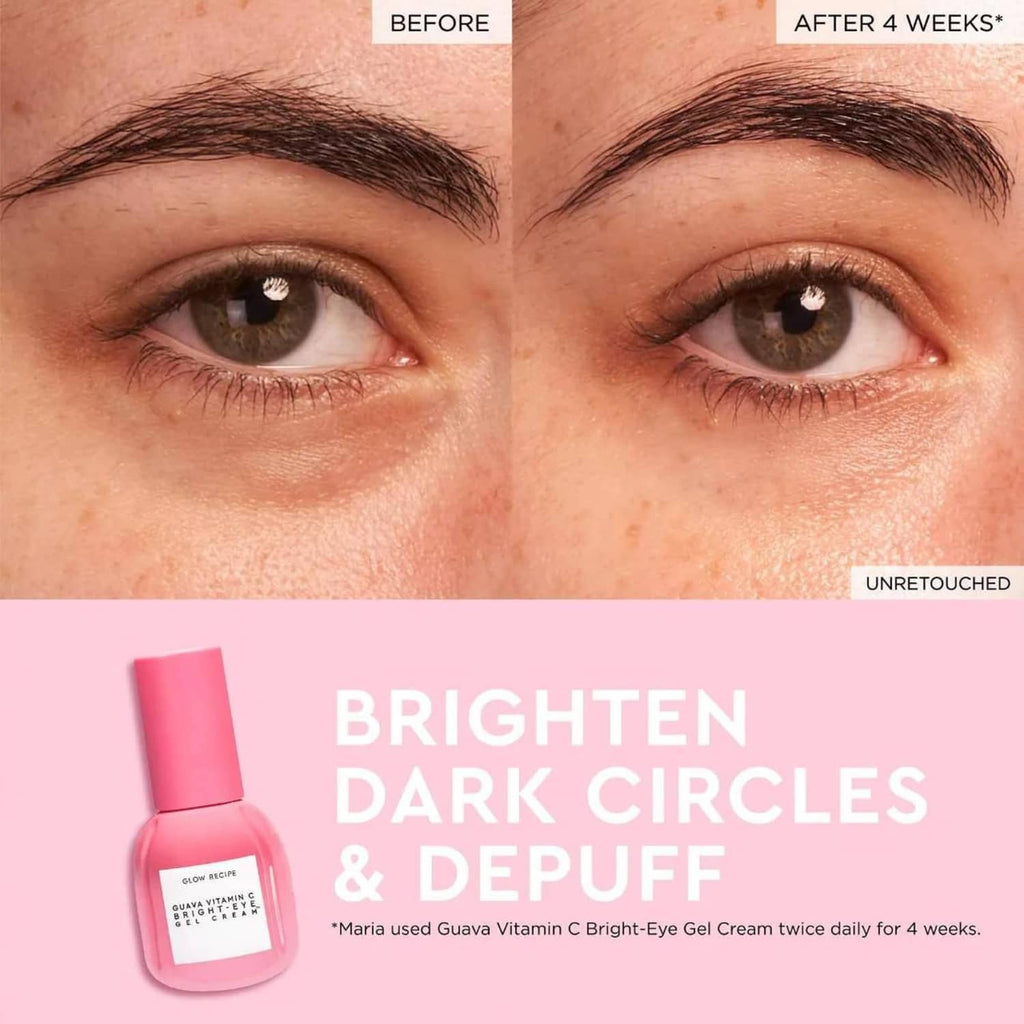 Glow Recipe guava vitamin C bright-eye gel cream bottle for dark circles and puffiness