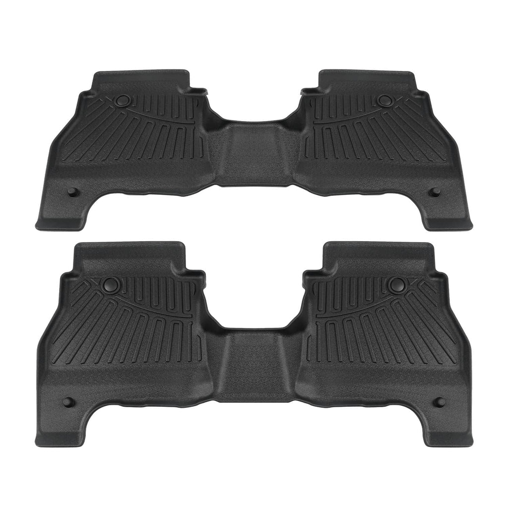 Black molded 3-piece floor mat set with central hump and raised traction patterns