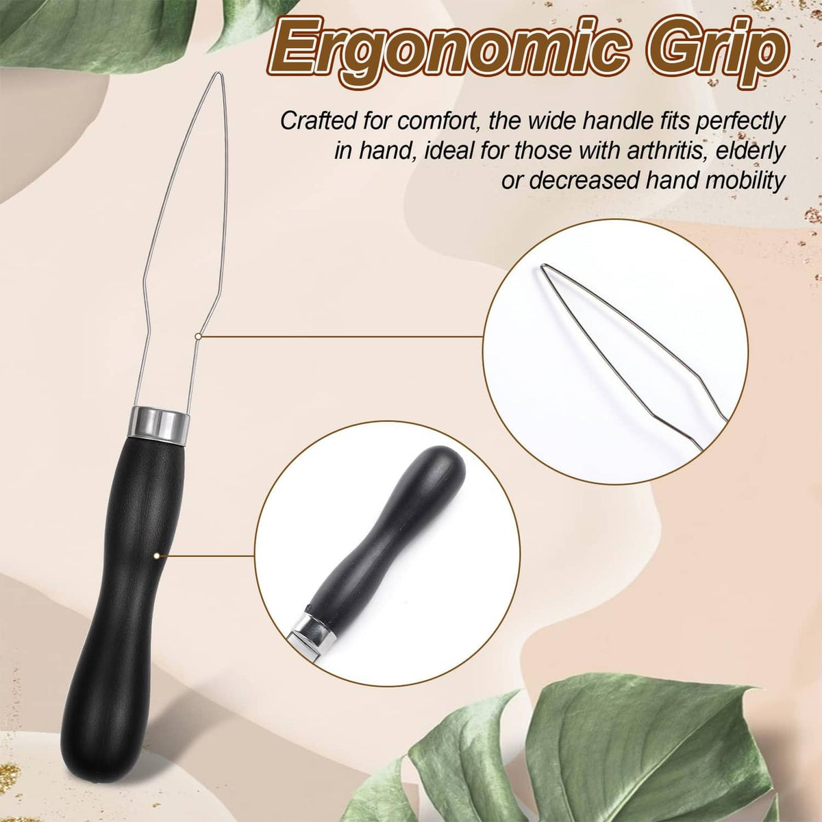 Black ergonomic button/zipper pull helper with textured grip and metal loop tip