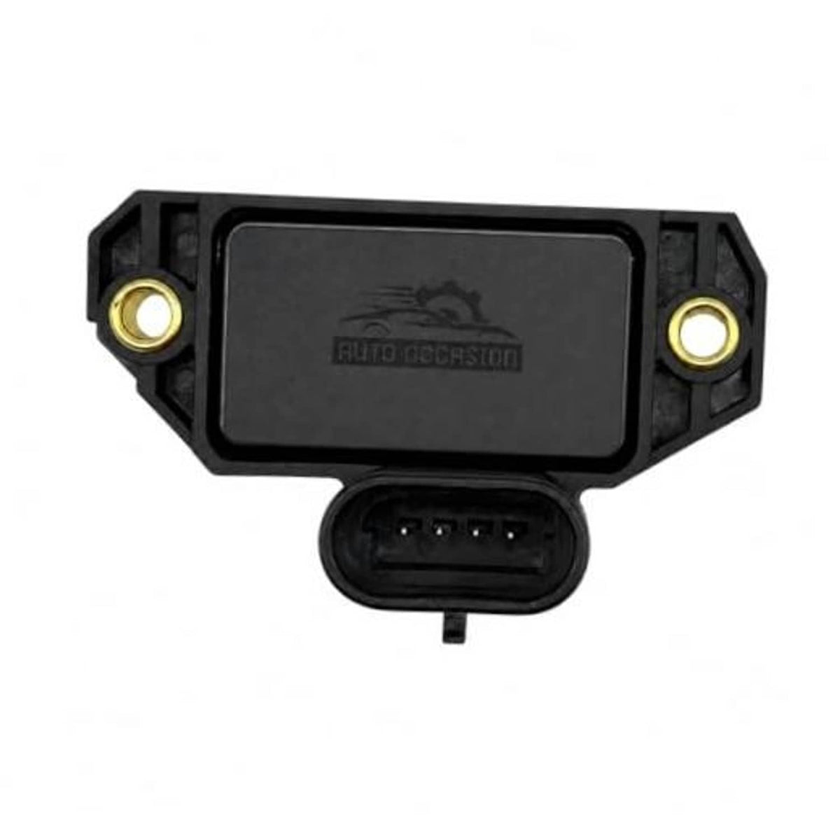 Black ignition control module with side mounting brackets and multi-pin wiring connector