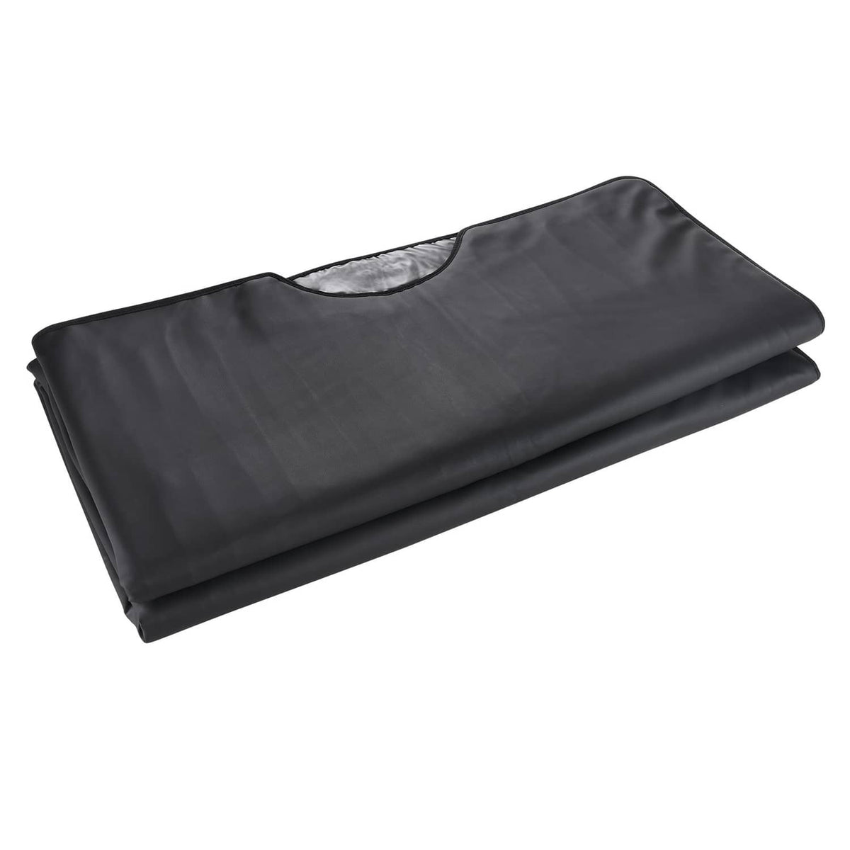Portable infrared heating sauna blanket, dark gray/black folded flat for storage