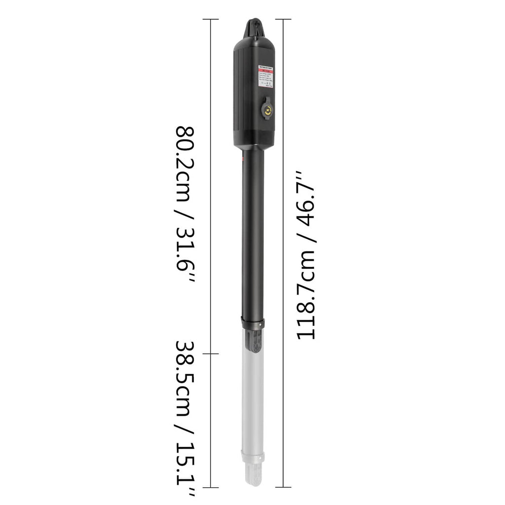 Automatic gate opener size diagram with height and diameter measurements on motor arm