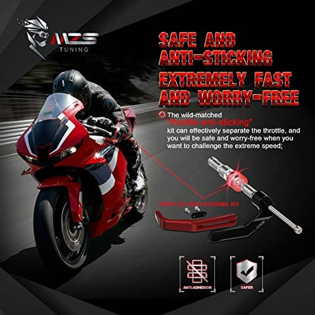 Motorcycle lever guard kit with red guard and silver ends for anti-slip protection.