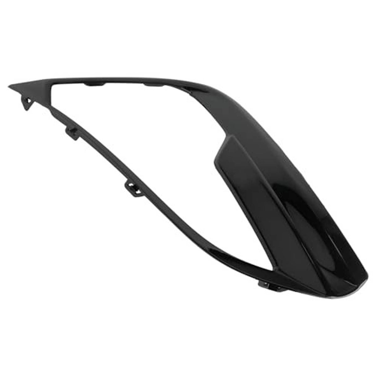 Black front fog light bezel cover with curved outer edge and mounting holes