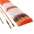 Orange and white driveway marker stakes with pointed ends and black tip caps