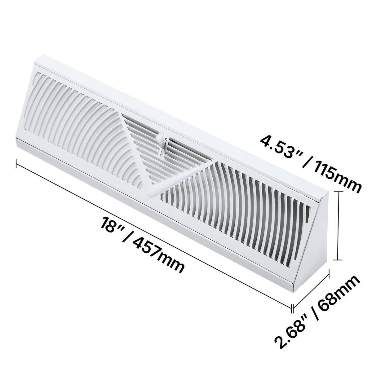 18-inch white floor vent register dimensions with louvered grille and center damper slot