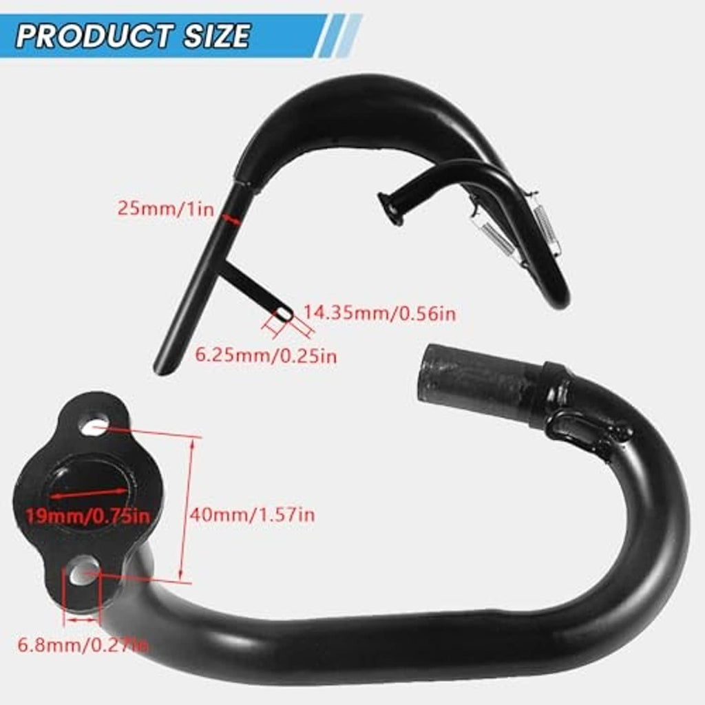 Black U-shaped exhaust muffler expansion chamber pipe with mounting plate and joint