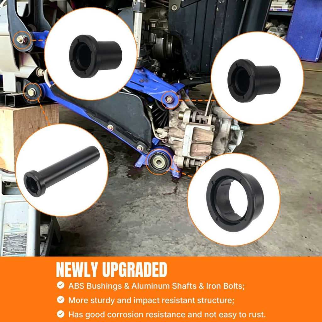 A-arm bushing installation set with black rubber bushings and metal shafts for vehicle