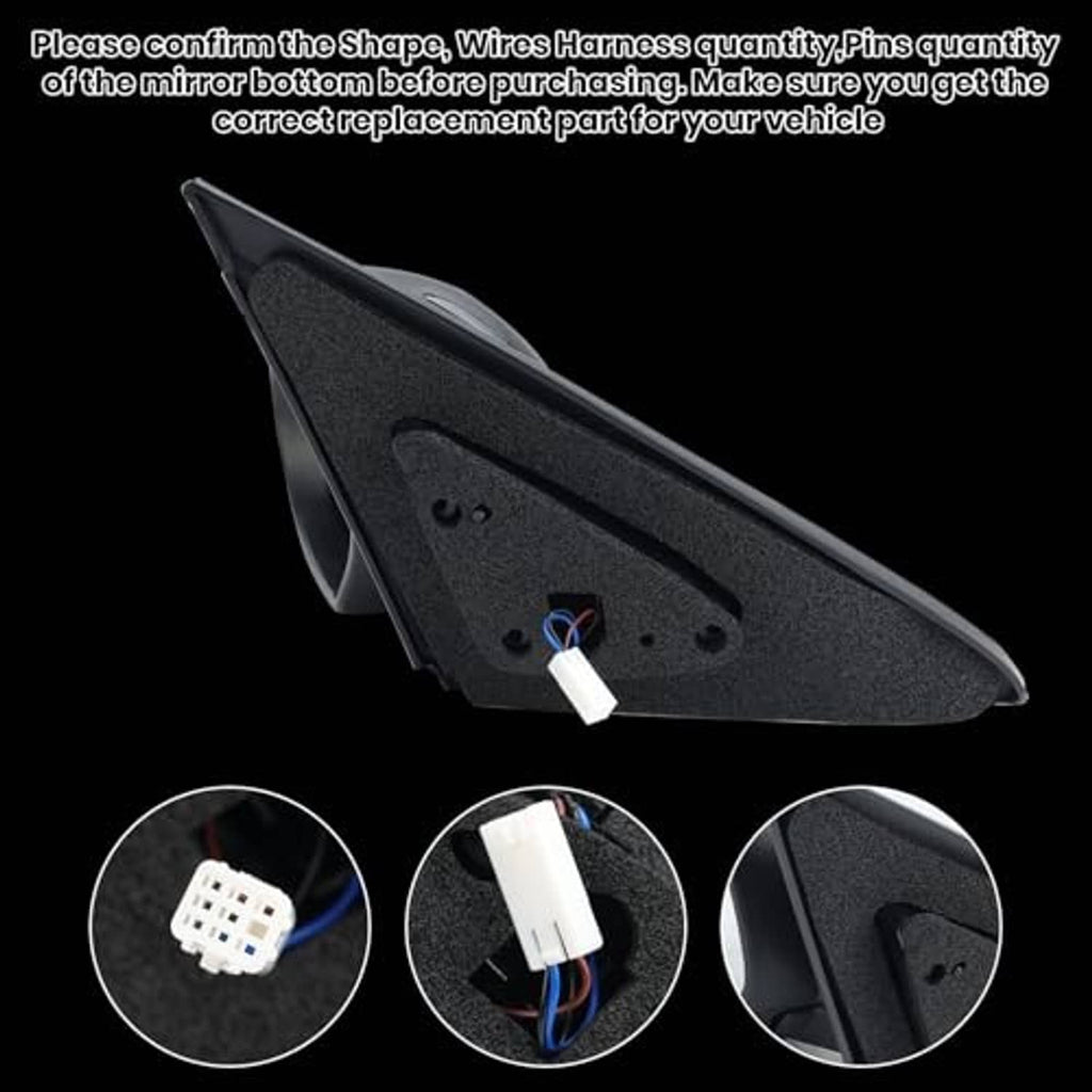 Left driver-side mirror mounting base with black bracket and wiring connectors