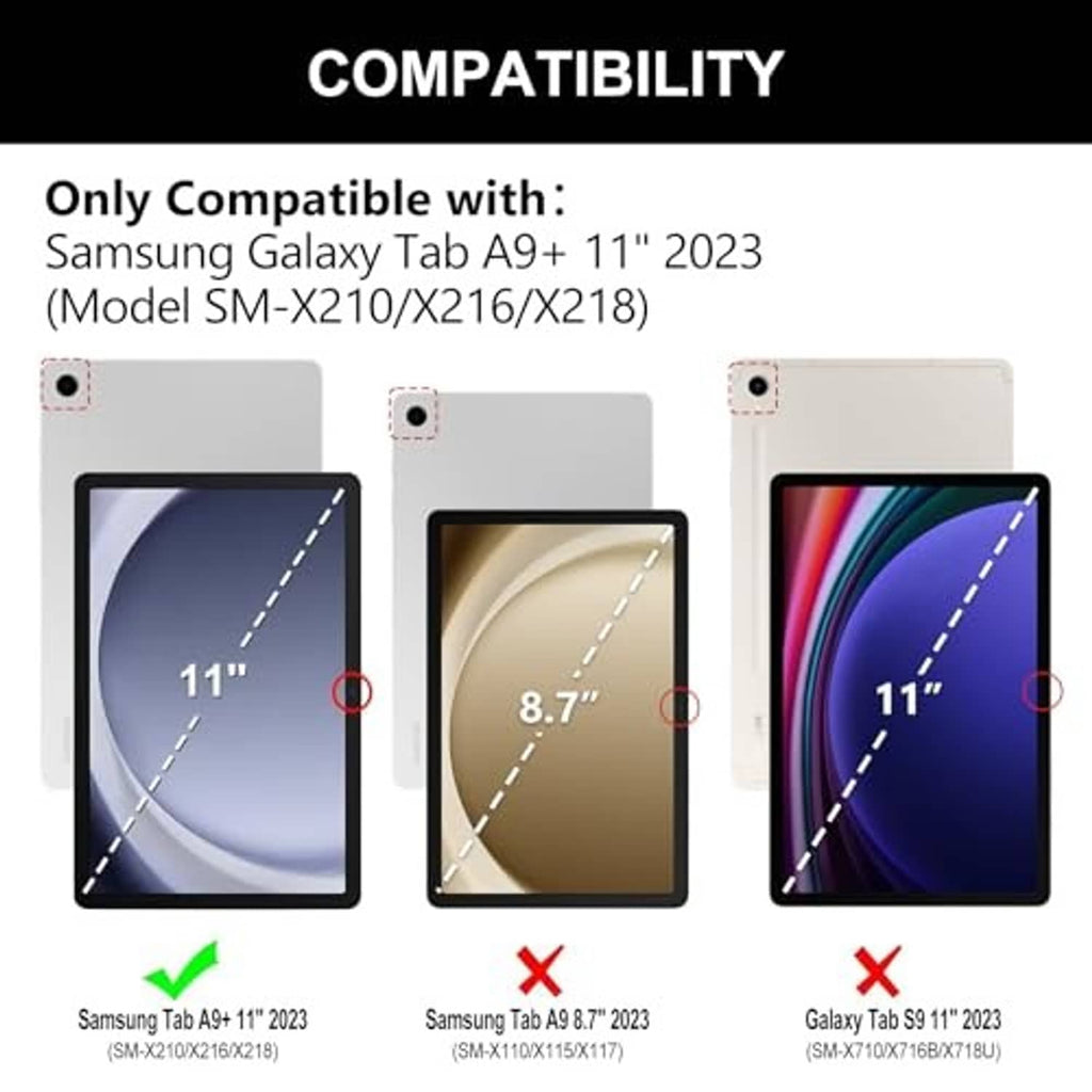 Black tablet case with keyboard layout, compatibility view with 11-inch tablet