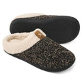 Men’s slip-on house slippers with dark speckled knit and sherpa-lined interior