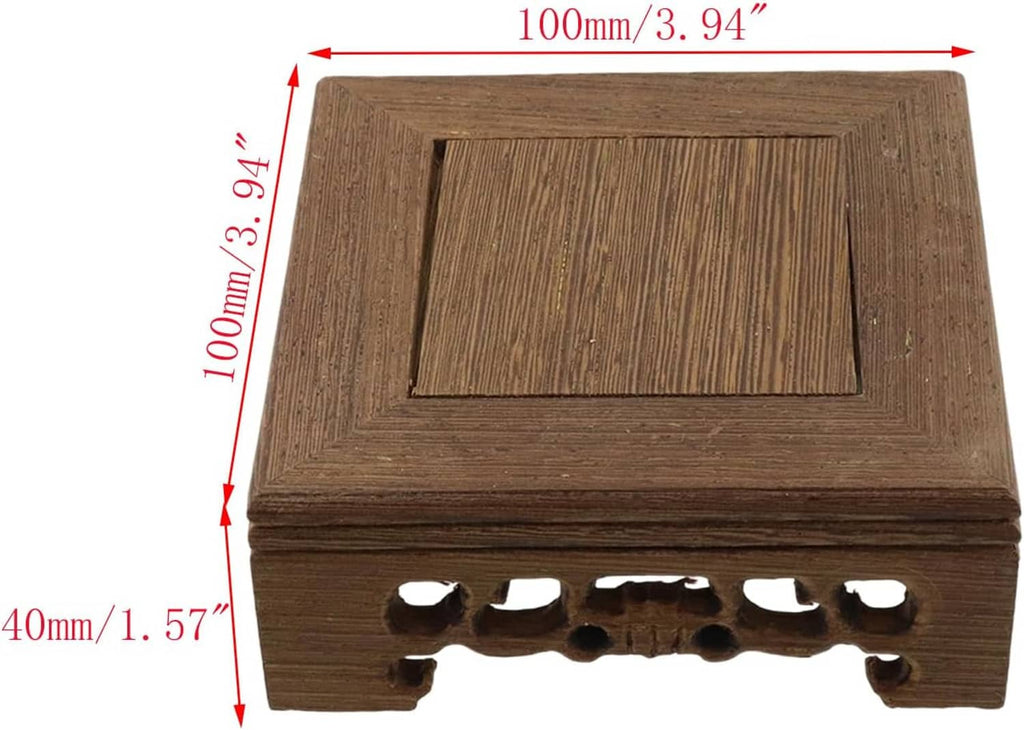 Wooden display stand base with carved top panel, oval cutouts, and size 100mm x 40mm