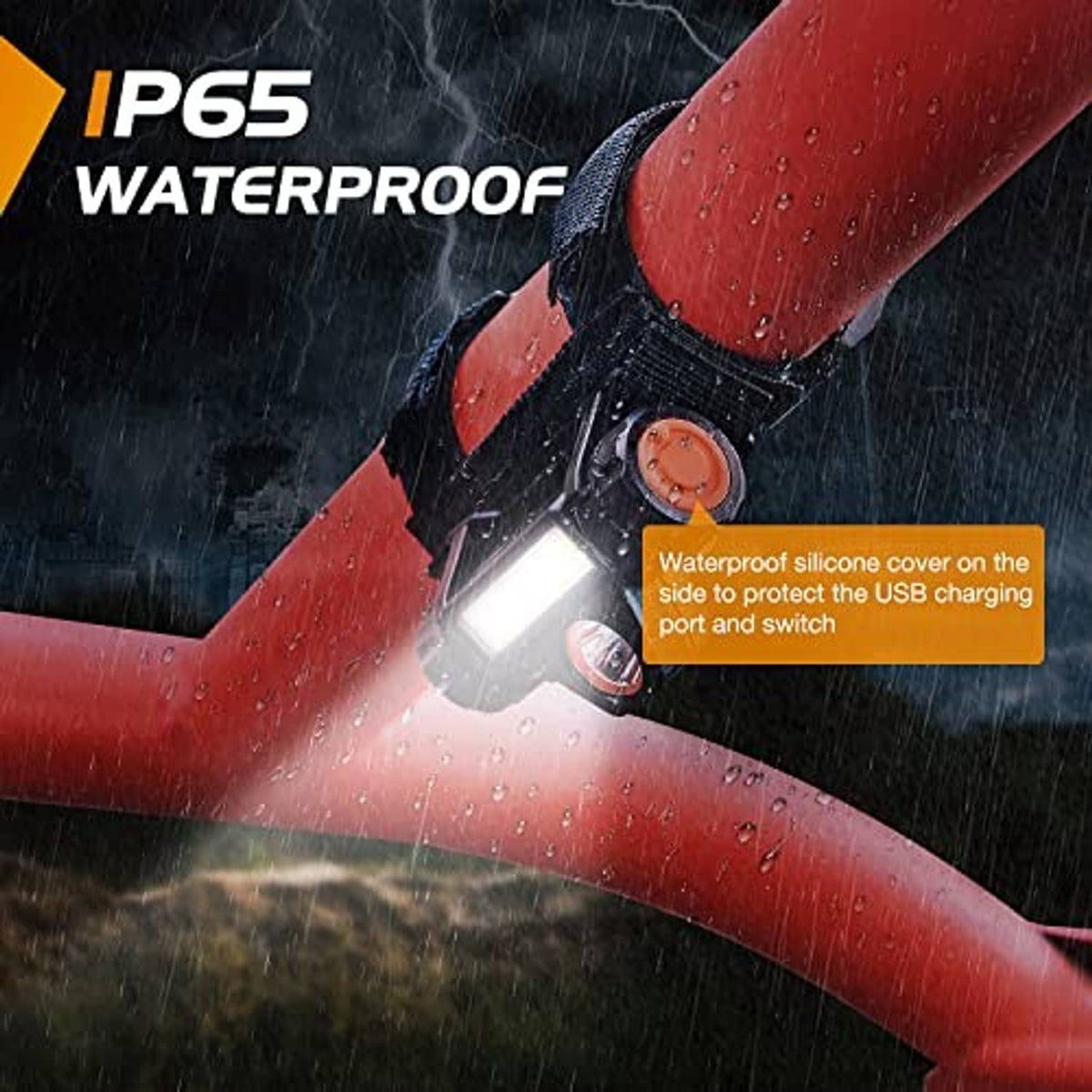 Waterproof UTV LED light with orange silicone cover over USB charging port