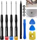 Pentalobe screwdriver set with 0.8mm, 1.2mm, 1.5mm, and T5 tips, plus pry tool