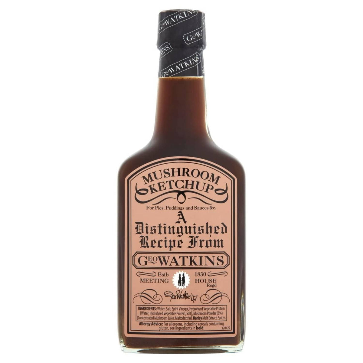 Geo Watkins Mushroom Ketchup bottle, dark brown sauce, glass condiment container