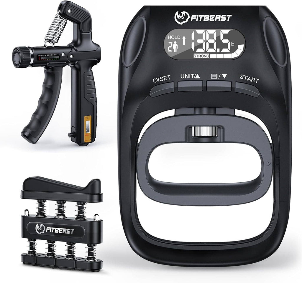 Digital grip strength tester kit with spring gripper and finger resistance module