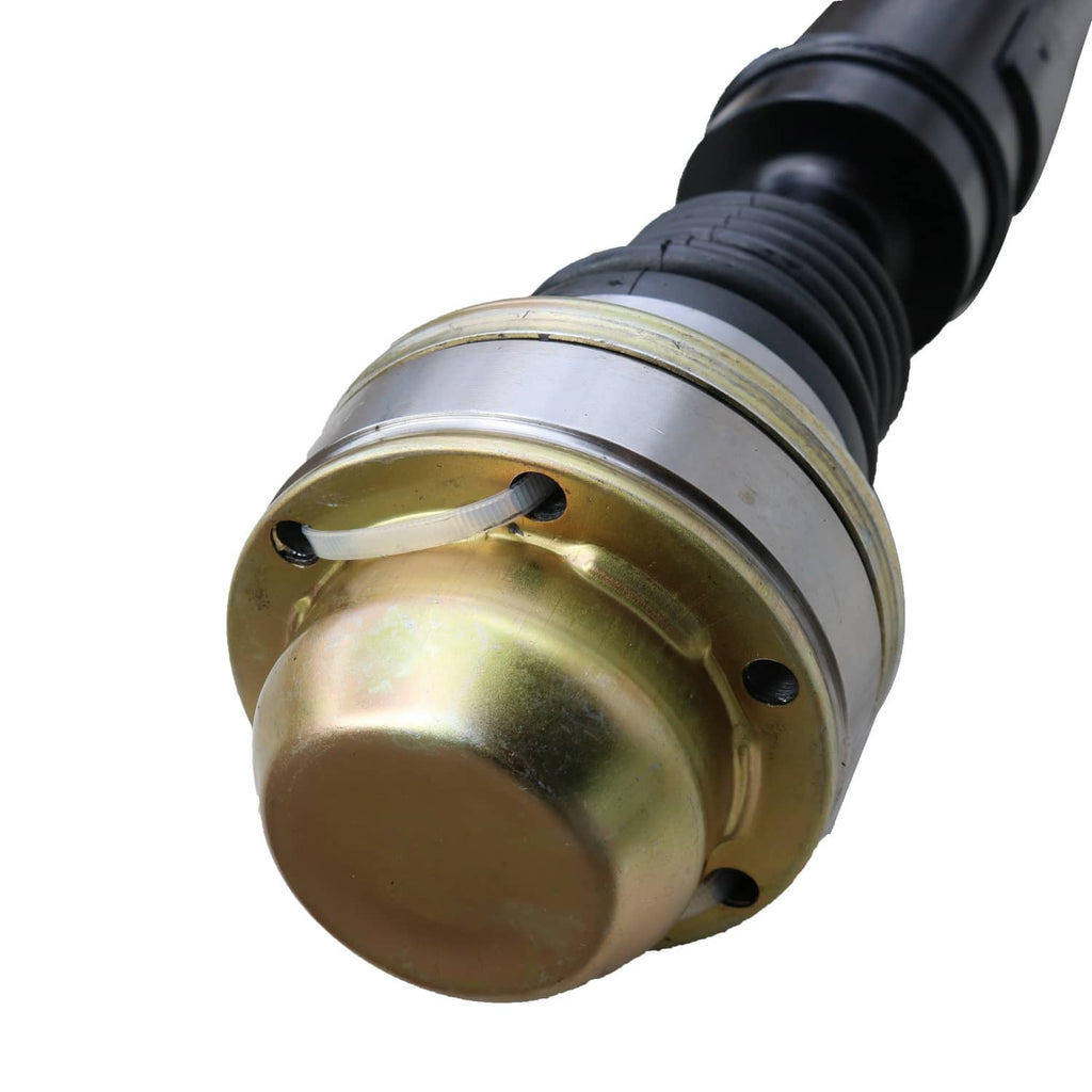 Prop driveshaft end cap with black boot and gold-toned metal housing