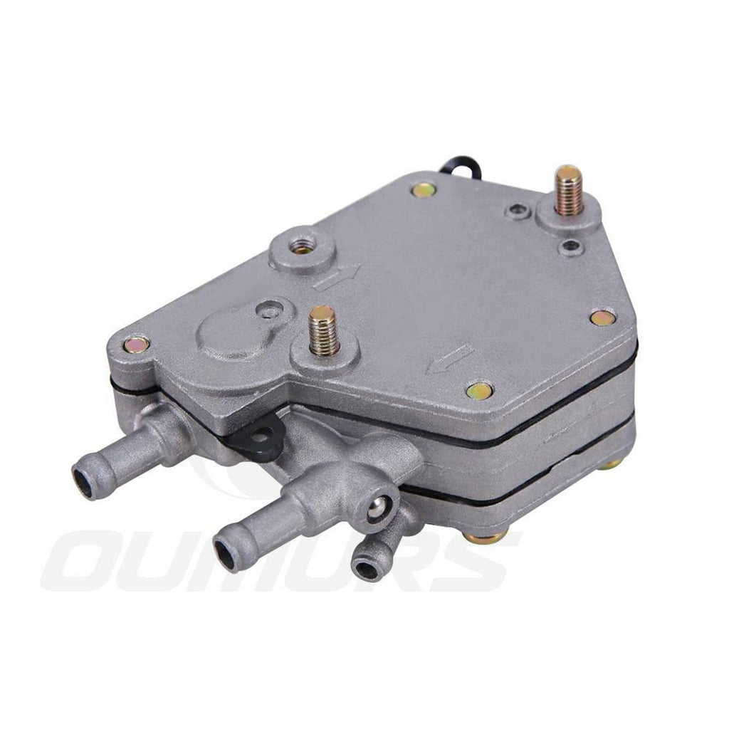 Gray fuel pump assembly with two outlet nipples and top mounting bolts