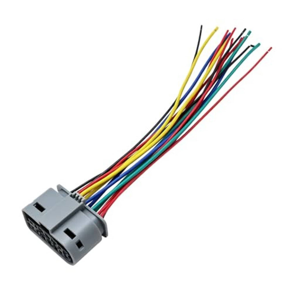 Headlight connector plug with gray housing and long multicolor wire pigtail leads