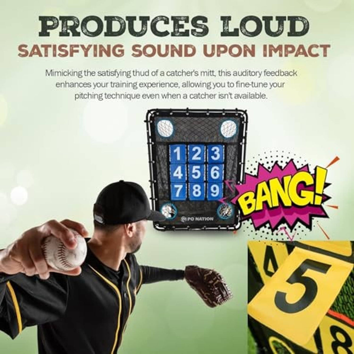 Baseball pitching net with blue 1–9 strike zone target grid during throwing practice