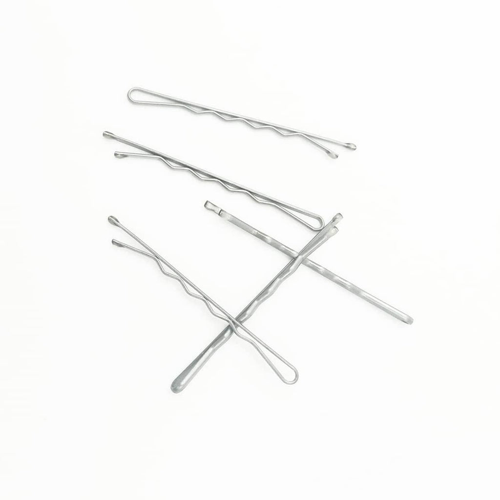 Assorted silver bobby pins with wavy prongs for hair holding