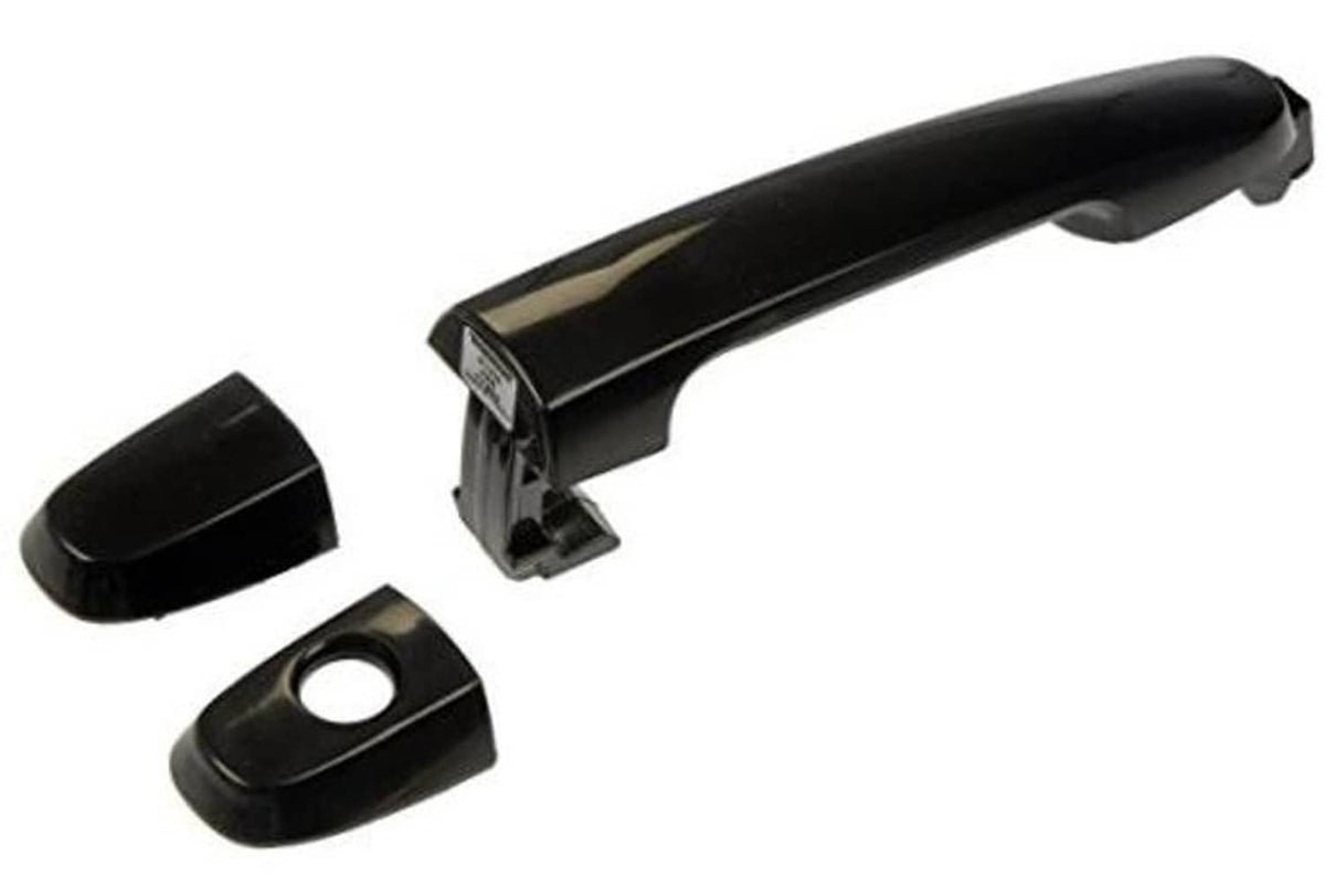 Smooth black exterior door handle with two matching trim covers