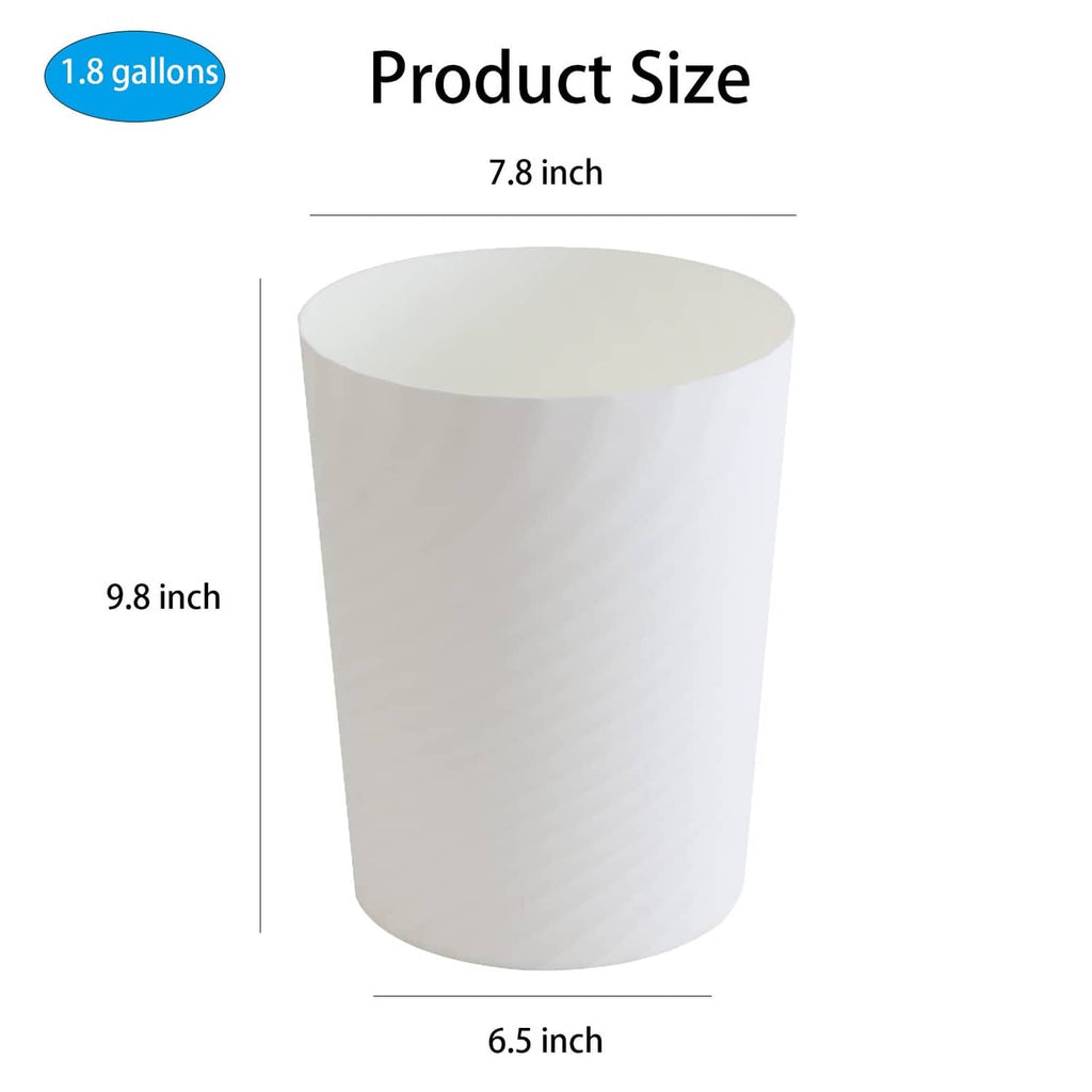 White plastic small trash can size diagram with height and diameter labels