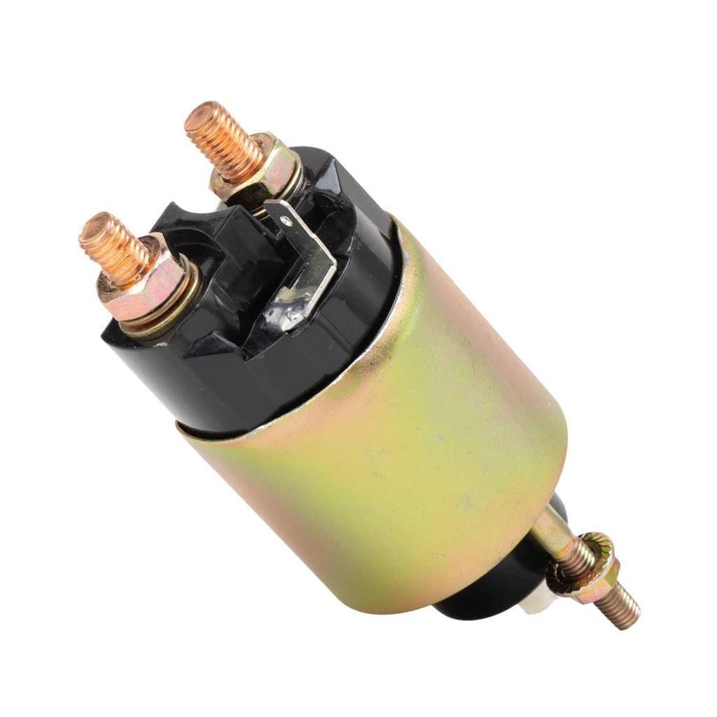 12V starter solenoid angled view with black contact top and copper studs