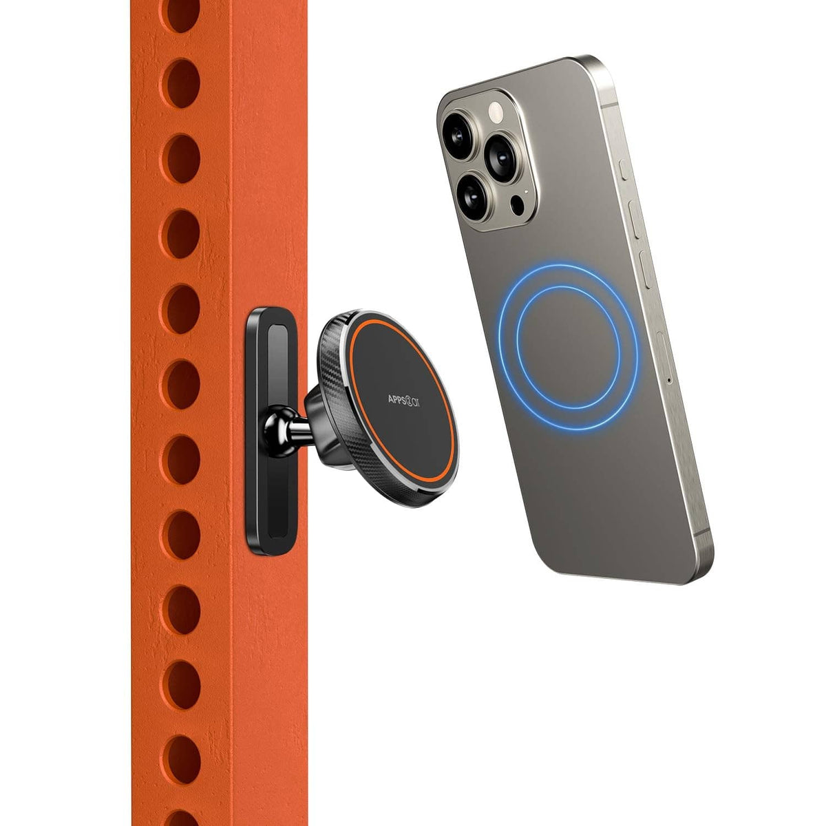 Black magnetic phone holder with alloy base and ball-joint mount