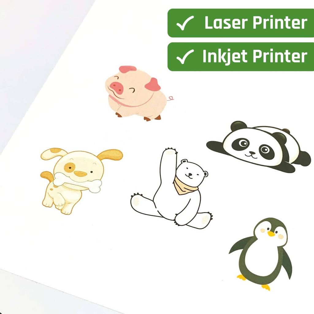 Printable white sticker sheet featuring animal character stickers