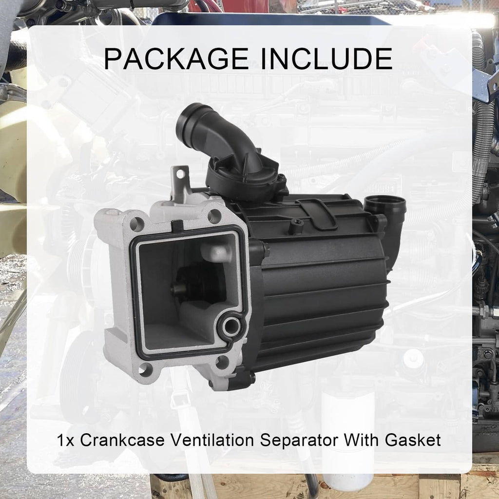Crankcase ventilation separator with gasket, square front housing and inlet hose.