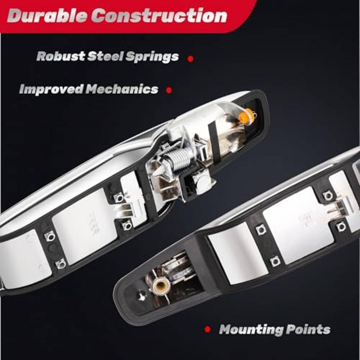 Silver chrome door handle interior view with metal latch mechanism