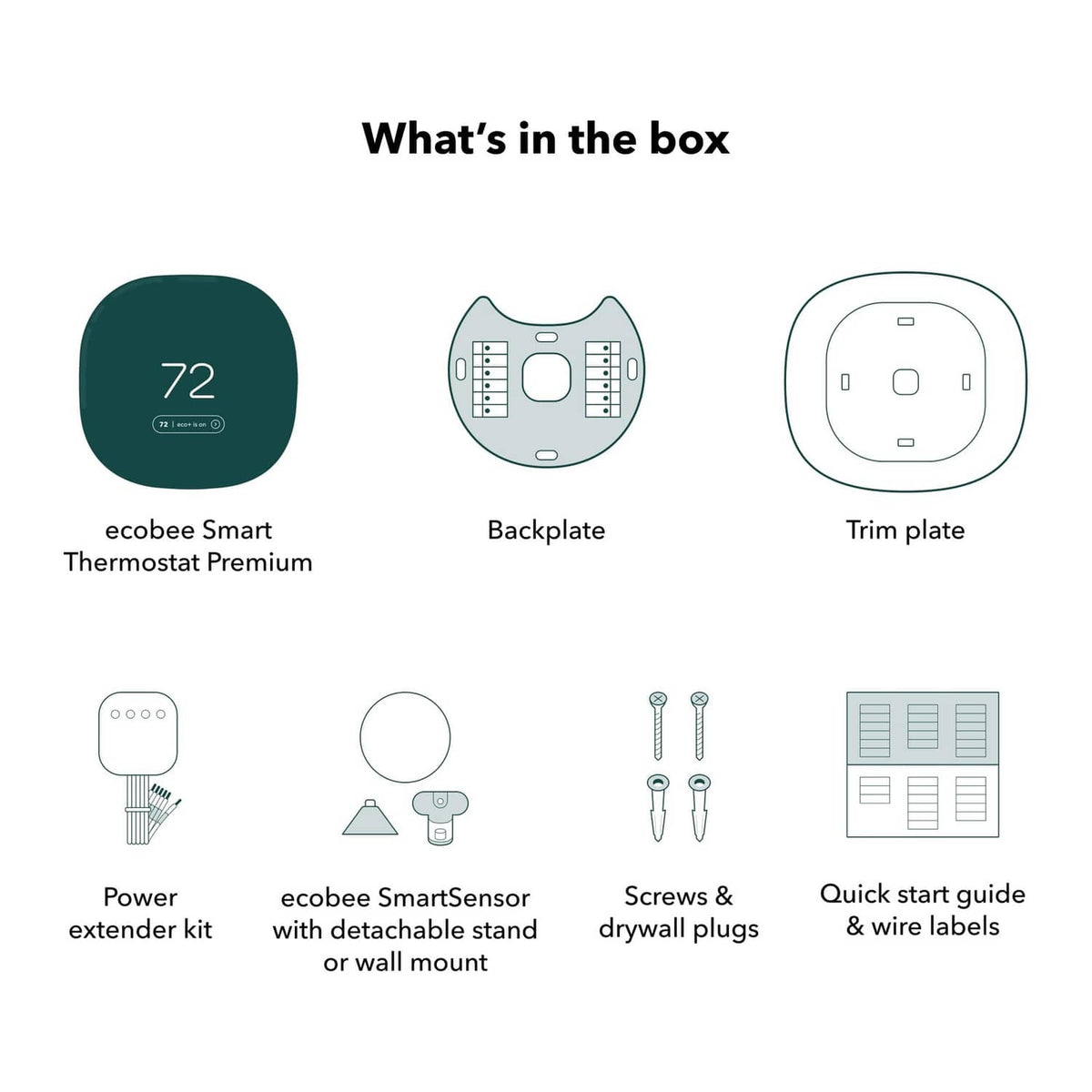 Smart thermostat starter kit with black thermostat, backplate, and trim plate
