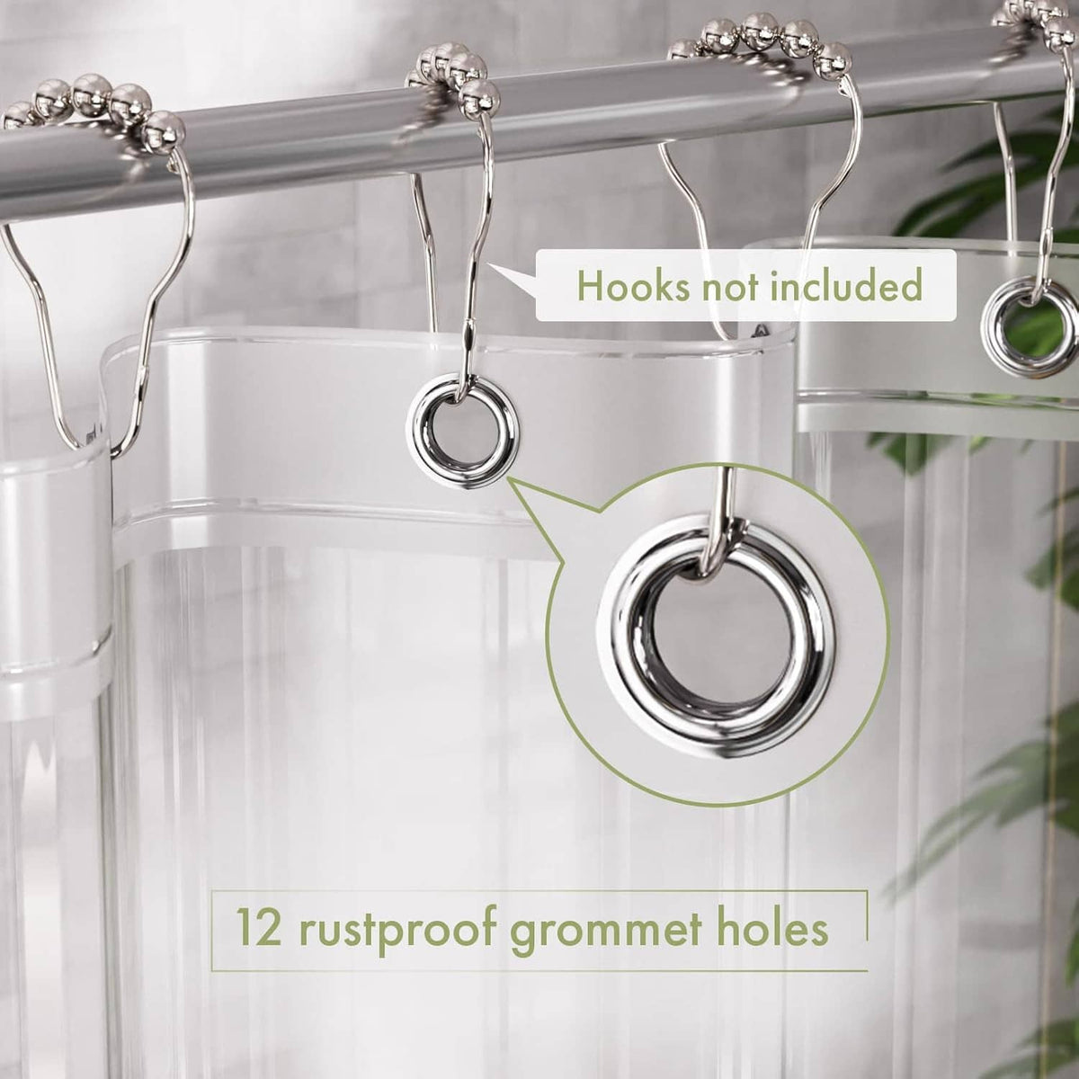 Clear waterproof shower curtain liner with metal grommets and hanging rings