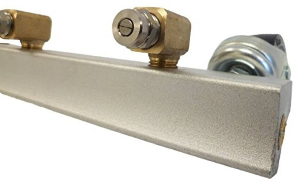 Silver cleaner bar end with brass adjustment fitting and spray nozzle detail