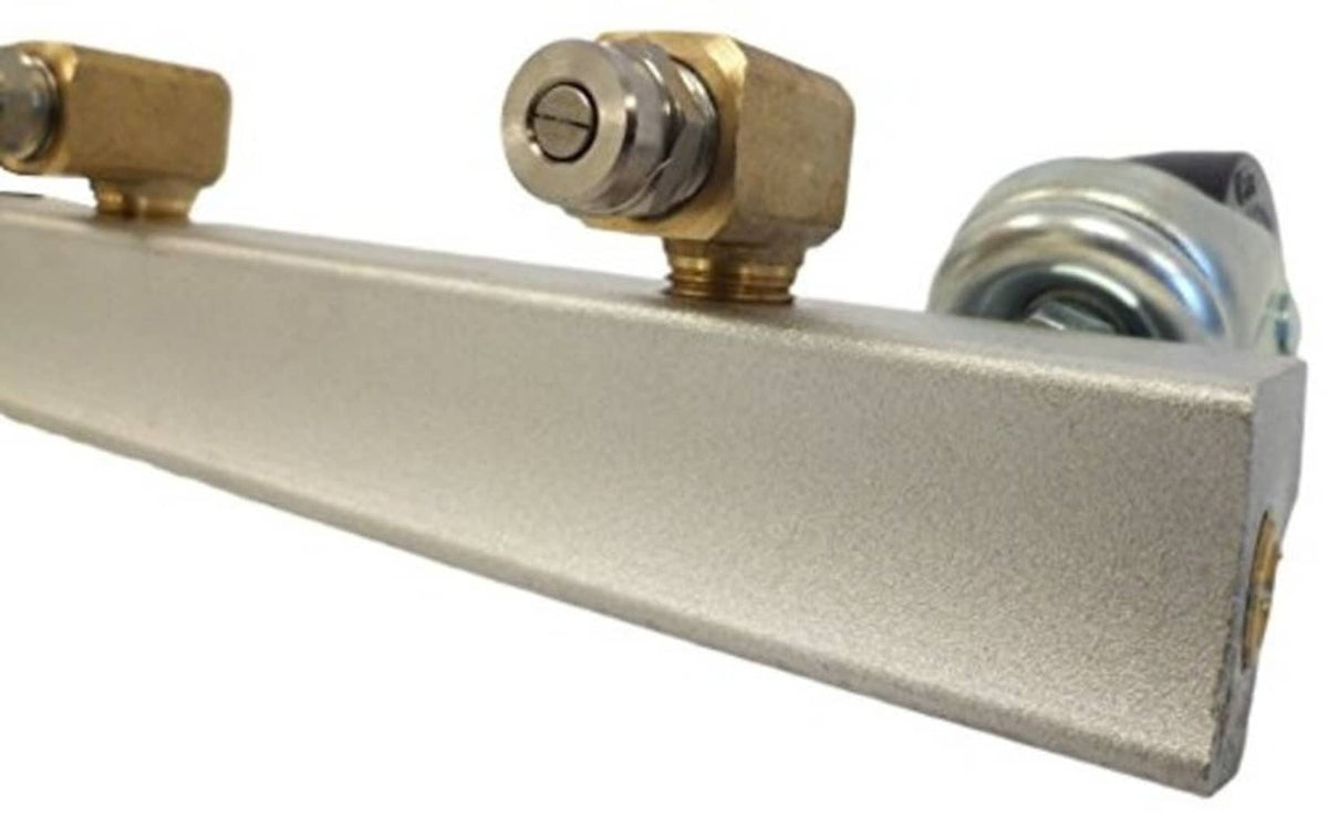 Silver cleaner bar end with brass adjustment fitting and spray nozzle detail