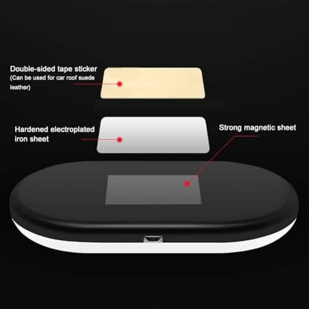 Rechargeable car LED light base with magnetic sheet and double-sided tape mounting
