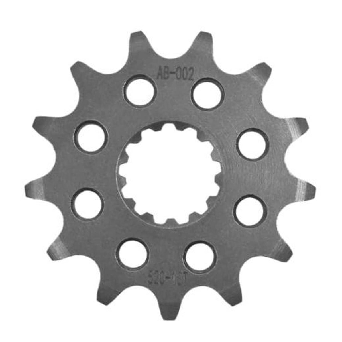 Dark gray steel front sprocket gear with round mounting holes and inner teeth