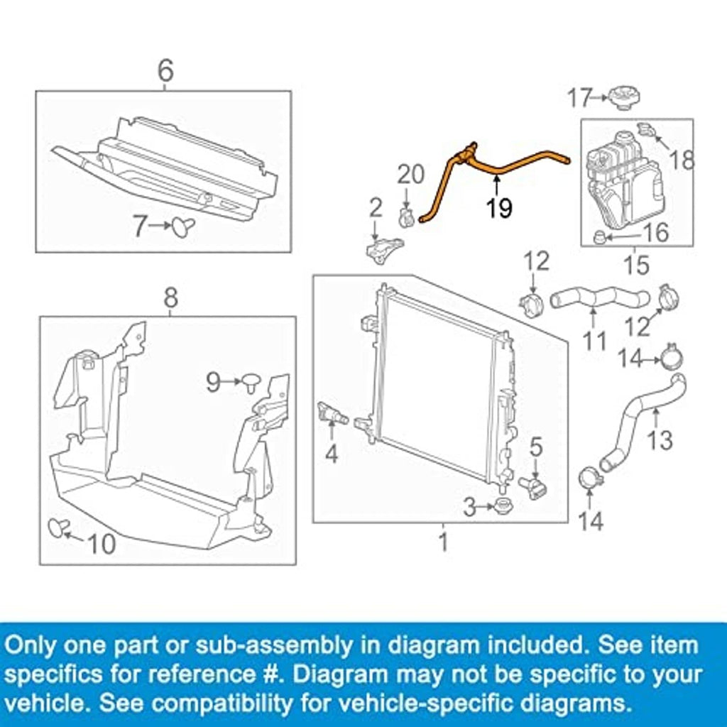 Radiator surge tank inlet hose parts diagram with fittings and connecting hoses