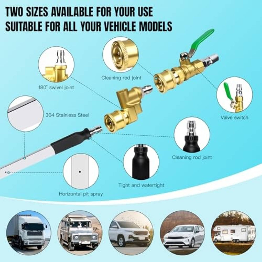 Brass valve switch and green nozzle radiator cleaning wand with multiple tips