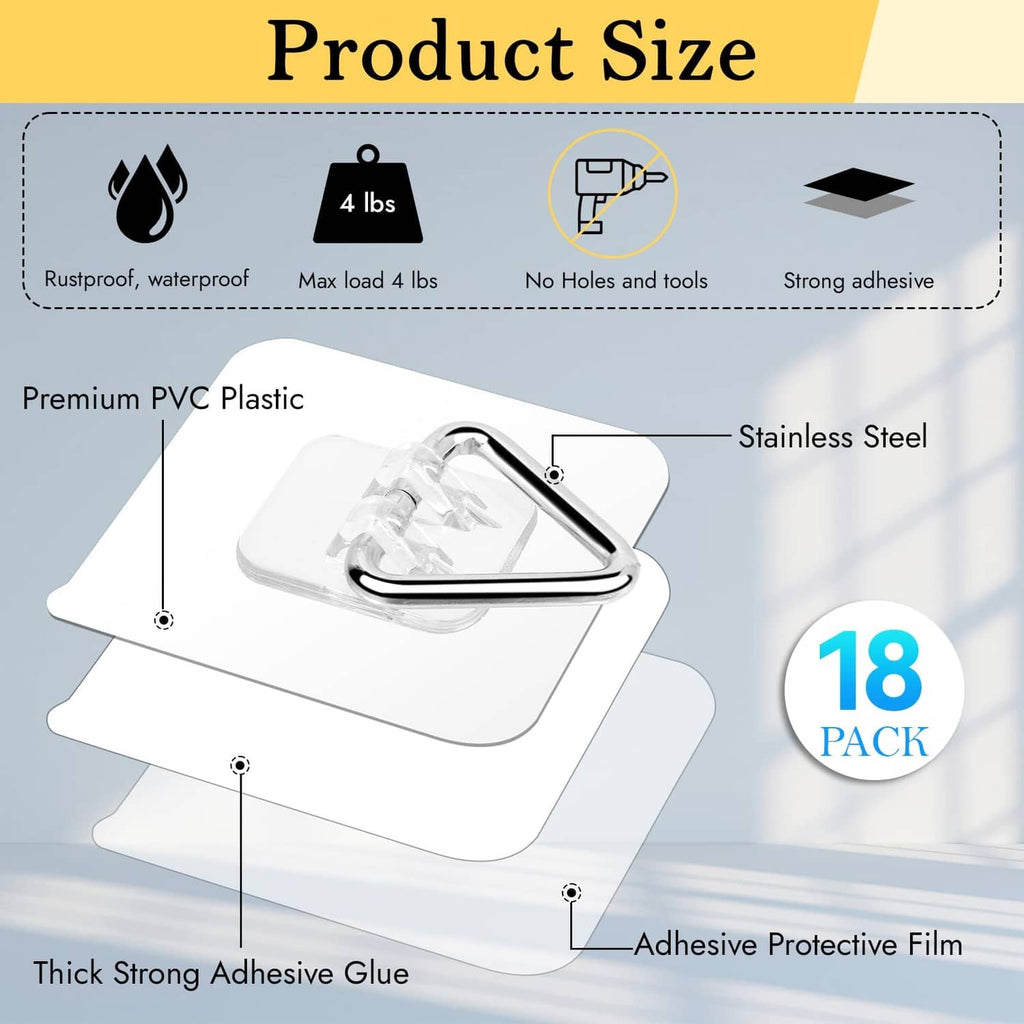 Invisible adhesive plate hanger with white PVC backing and stainless-steel triangular clip