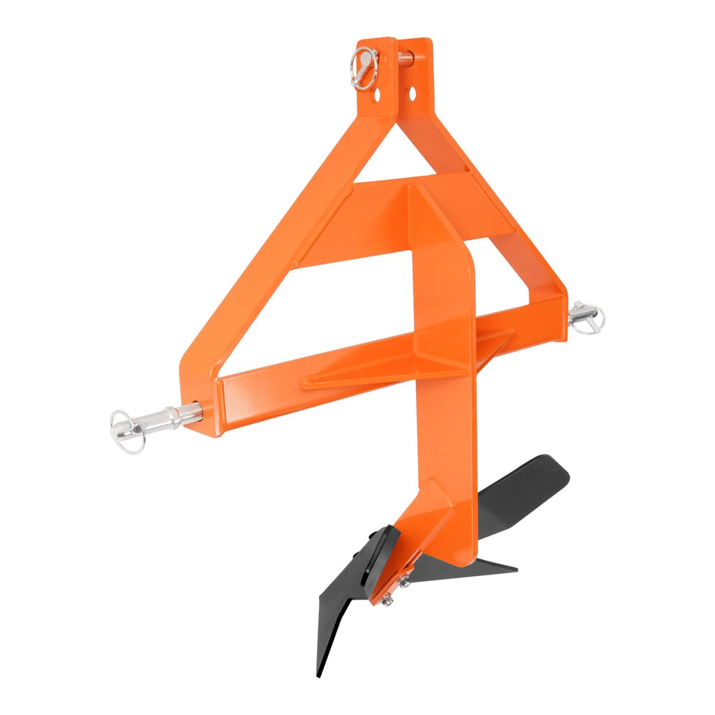 Orange three-point middle buster assembly with black plow blade and pins