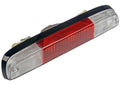 Center high mount stop light lens with red center and clear side sections, black housing